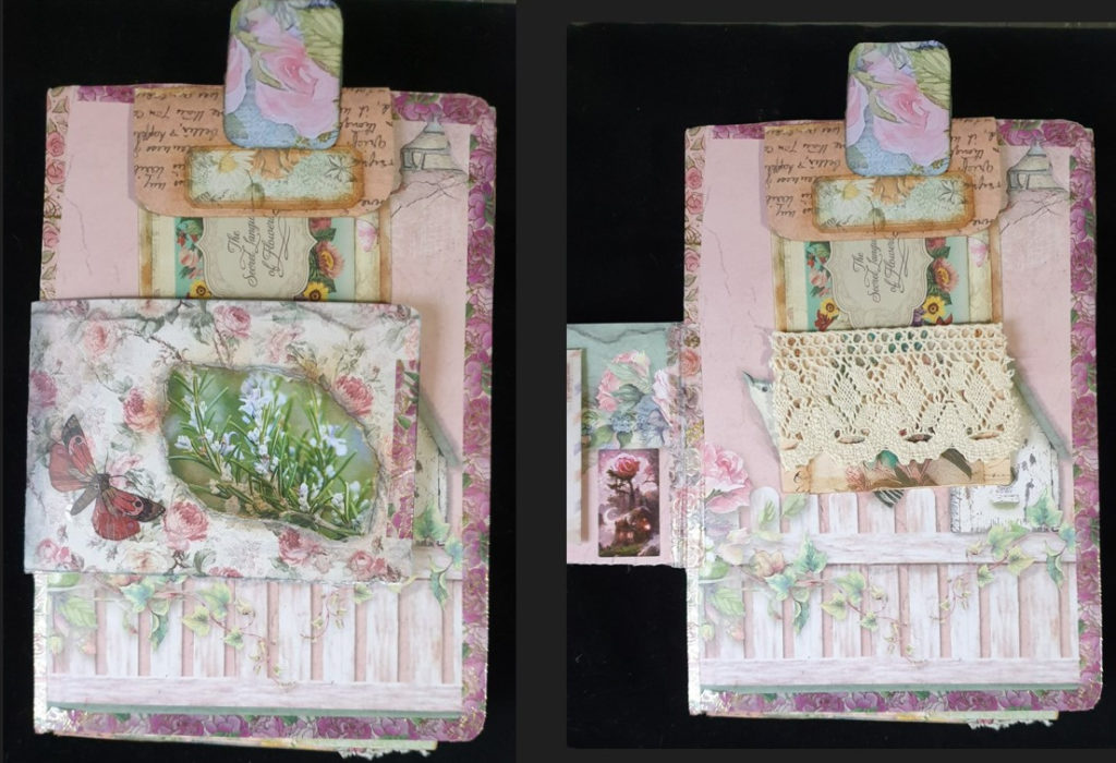 Pink rose-themed junk journal cover.